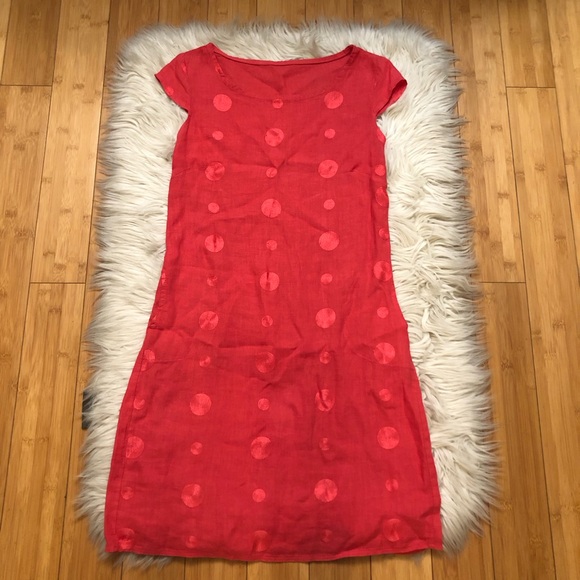 Made in Italy Linen Silk Blend Polka Dot Embroidered Reddish Orange Dress size S - Picture 1 of 11